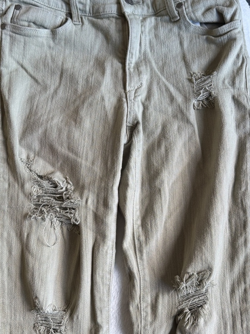 Women's Distressed Khaki Jeans - Light Tan Ripped Chinos